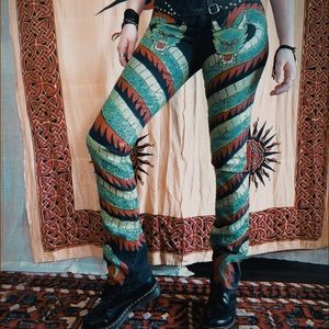 “Dragons Slayer” Black Flare Hand-Painted Soho Jeans Distressed